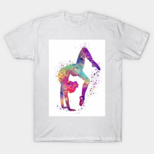 Gymnastics Girl Tumbling Colorful Watercolor Art Gift T-Shirt